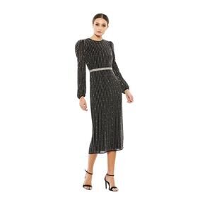 NWT Mac Duggal 93622 Short Cocktail Wedding Long Sleeve Dress Beaded Black 16